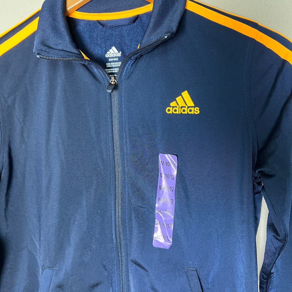 Adidas Unisex Youth Navy‎ and Orange Zip Front Jacket Size M 10/12 NEW - Picture 2 of 6